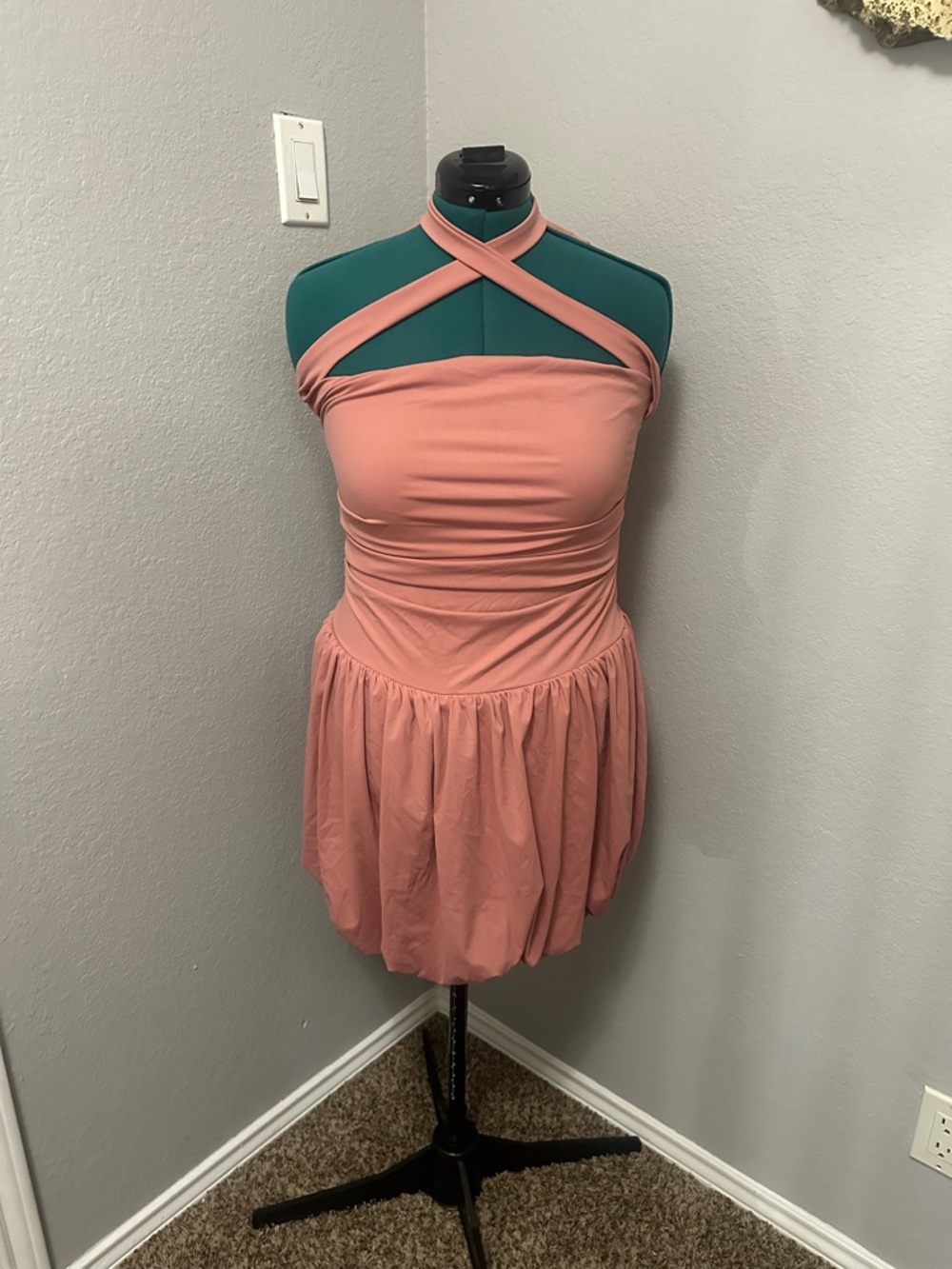 Rose Cross-Neck Mini Dress with Bubble Skirt